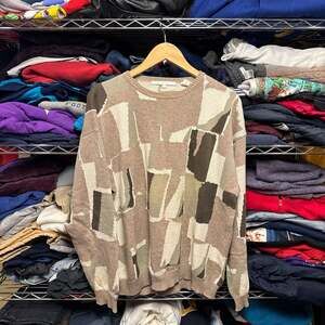 Vintage Perry Ellis M Abstract Geometric 100% Cotton Knit Sweater